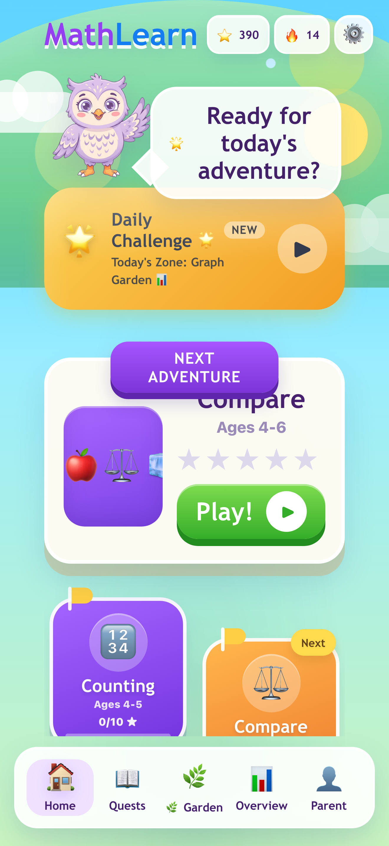 MathLearn home screen